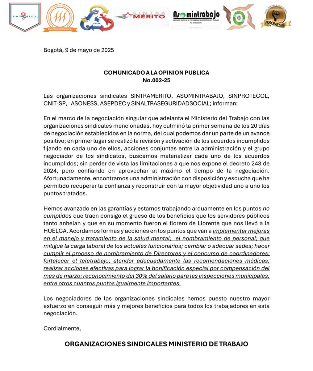 Comunicado a la opinión pública #2