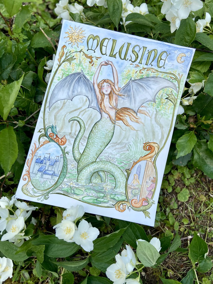J’ai enfin terminé mon aquarelle de Mélusine. 🐍 J’ai eu envie de rendre hommage à cette créature légendaire et ambivalente qui est typique de ma région, le Poitou, et dont j’ai entendu l’histoire pour la première fois il y a maintenant des années, sur les bancs de l’école.