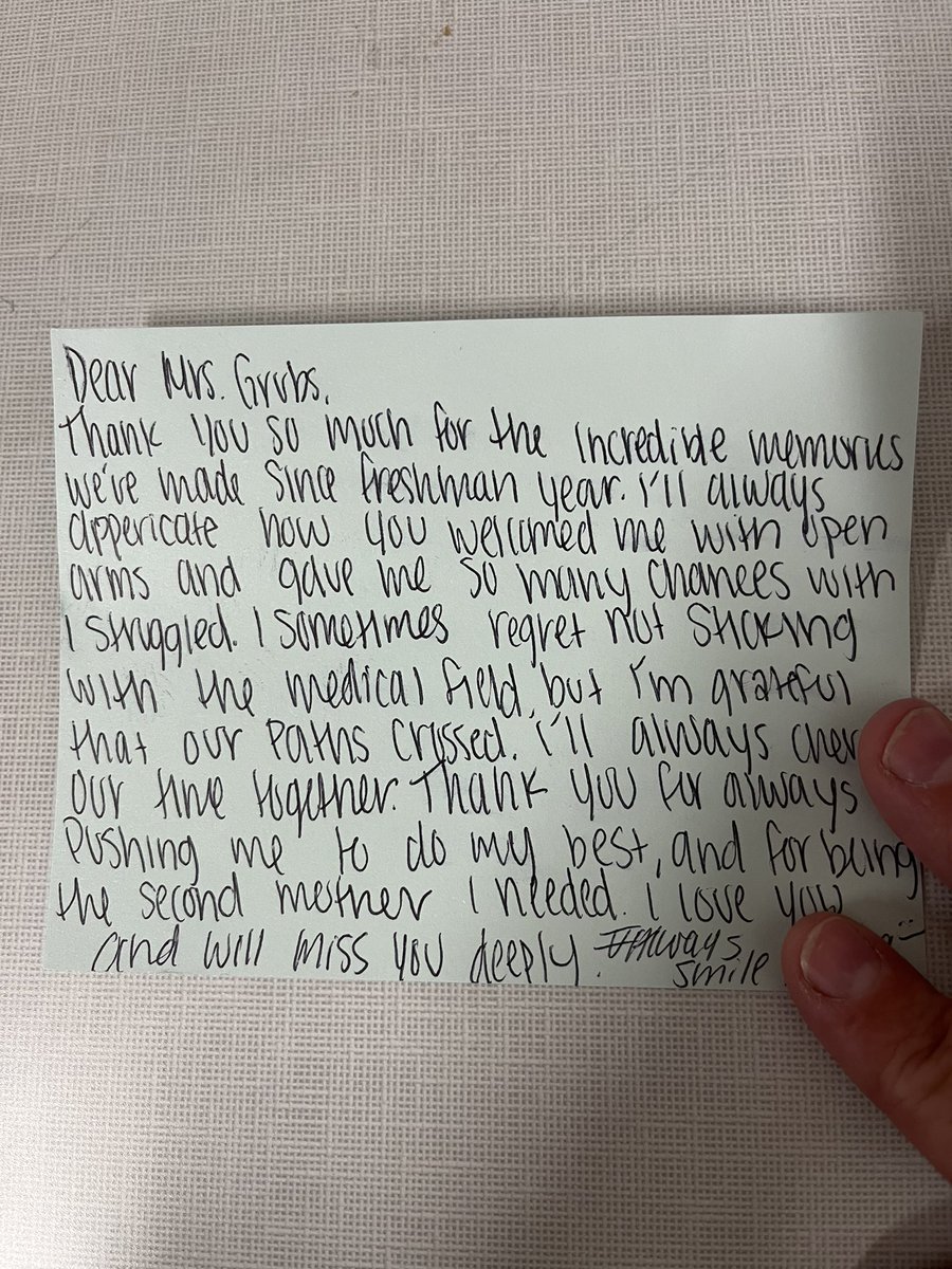 Happy Teacher Appreciation Week! This note right here got me in my feels🥹 I had this student in my Freshman Health Science class and now she’s graduating next week🩷