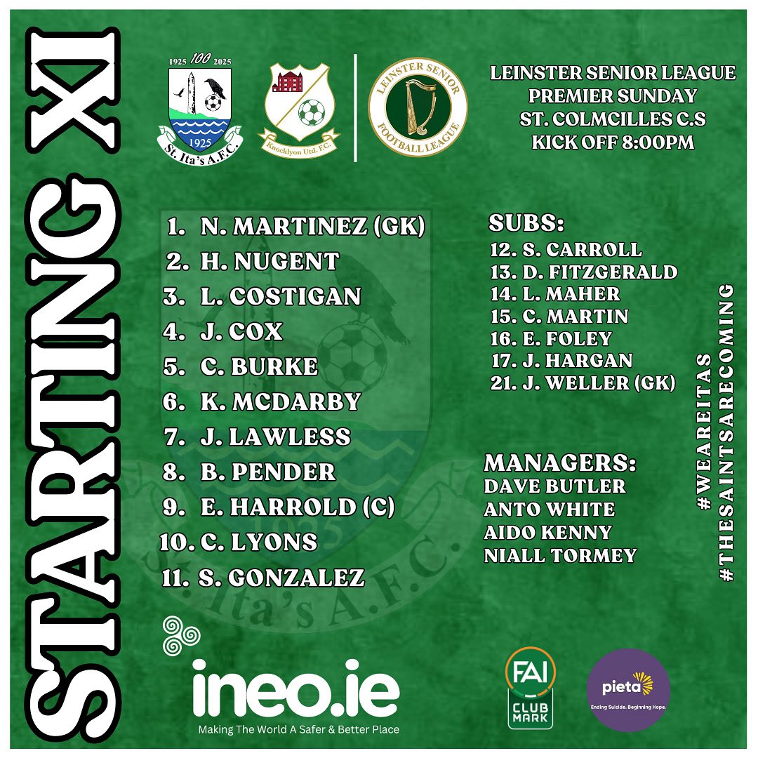 St Ita's AFC (@stitasafc) on Twitter photo This evenings starting lineup for our last away league game of the season 🙌🏼
<a href="/AlQuinn2015/">LSL Live Update’s</a> <a href="/LSLLeague/">Leinster Senior League</a> This evenings starting lineup for our last away league game of the season 🙌🏼
<a href="/AlQuinn2015/">LSL Live Update’s</a> <a href="/LSLLeague/">Leinster Senior League</a>