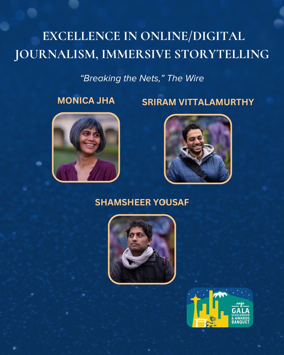 A round of applause to our #AAJAExcellence in Online/Digital Award recipients: Alia Wong, Sandhya Kambhampati, Monica Jha, Sriram Vittalamurthy, and Shamsheer Yousaf! 🌟Read their work at awards.aaja.org. #AAJAKudos #AAPIHeritageMonth
