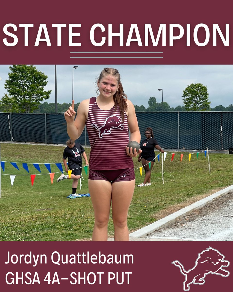 Central Athletics (@lionsportschs) on Twitter photo 🎉BREAKING🎉
Jordyn Quattlebaum just won the GHSA 4A State Championship in Shot Put! Way to go Jordyn!!
#lionstrong <a href="/CentralTrack1/">Central Track</a> <a href="/HSM_WestGA/">Hometown Sports Media</a> <a href="/GradickSports/">Gradick Sports</a> <a href="/TheMorningFive/">The Morning 5</a> <a href="/CCSSAthletics/">Carroll County Athletics</a> <a href="/OfficialGHSA/">GHSA</a> 🎉BREAKING🎉
Jordyn Quattlebaum just won the GHSA 4A State Championship in Shot Put! Way to go Jordyn!!
#lionstrong <a href="/CentralTrack1/">Central Track</a> <a href="/HSM_WestGA/">Hometown Sports Media</a> <a href="/GradickSports/">Gradick Sports</a> <a href="/TheMorningFive/">The Morning 5</a> <a href="/CCSSAthletics/">Carroll County Athletics</a> <a href="/OfficialGHSA/">GHSA</a>