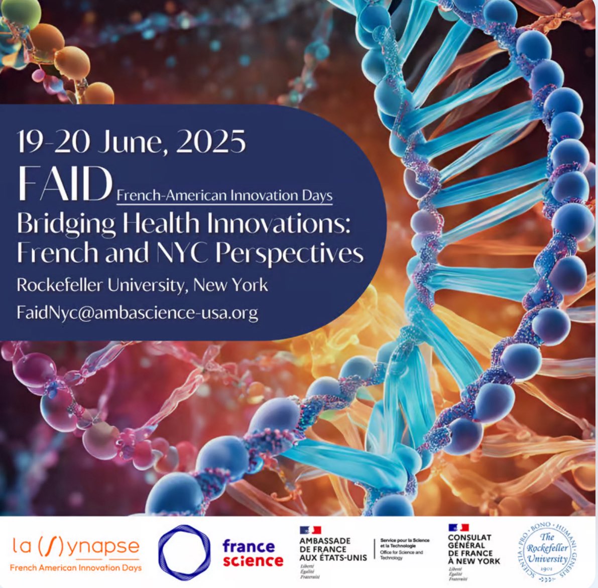 Daniella Sussman (@daniellasussman) on Twitter photo French American Innovation Day (FAID2025) takes place June 19–20 in NYC—spotlighting Health Innovation, Biotech, and global R&D collaboration between France and the U.S.
Thanks to @francescience, <a href="/franceinnyc/">Consulate of France in New York</a>, <a href="/franceintheus/">Embassy of France in the U.S.</a> & partners.
Register: lu.ma/2jzlc5ck
- French American Innovation Day (FAID2025) takes place June 19–20 in NYC—spotlighting Health Innovation, Biotech, and global R&D collaboration between France and the U.S.
Thanks to @francescience, <a href="/franceinnyc/">Consulate of France in New York</a>, <a href="/franceintheus/">Embassy of France in the U.S.</a> & partners.
Register: lu.ma/2jzlc5ck
-