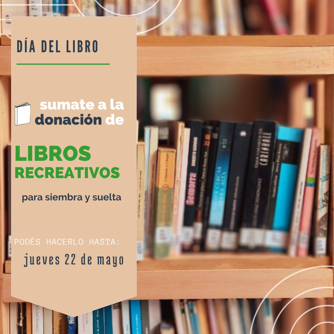 En el marco del Día Nacional del Libro, te invitamos a donar libros recreativos que se utilizarán para la siembra y suelta de libros en la estación experimental.

Las donaciones serán recibidas hasta el 22/5 de 7 a 19 h. o en cualquier momento en el buzón de nuestra Biblioteca.