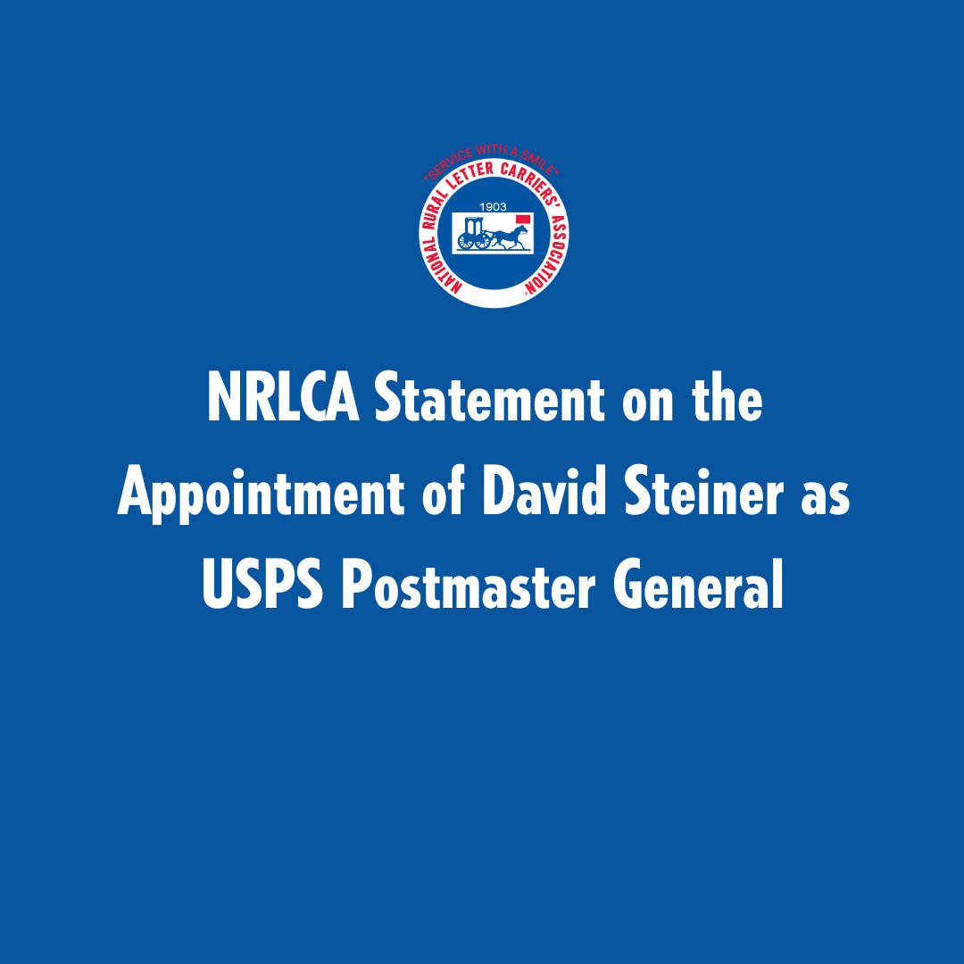National Rural Letter Carriers' Association (@nrlca) on Twitter photo This morning, the USPS Board of Governors announced the appointment of David Steiner as <a href="/USPS/">U.S. Postal Service</a> Postmaster General. Read our statement here: nrlca.org/Content/Press-… This morning, the USPS Board of Governors announced the appointment of David Steiner as <a href="/USPS/">U.S. Postal Service</a> Postmaster General. Read our statement here: nrlca.org/Content/Press-…