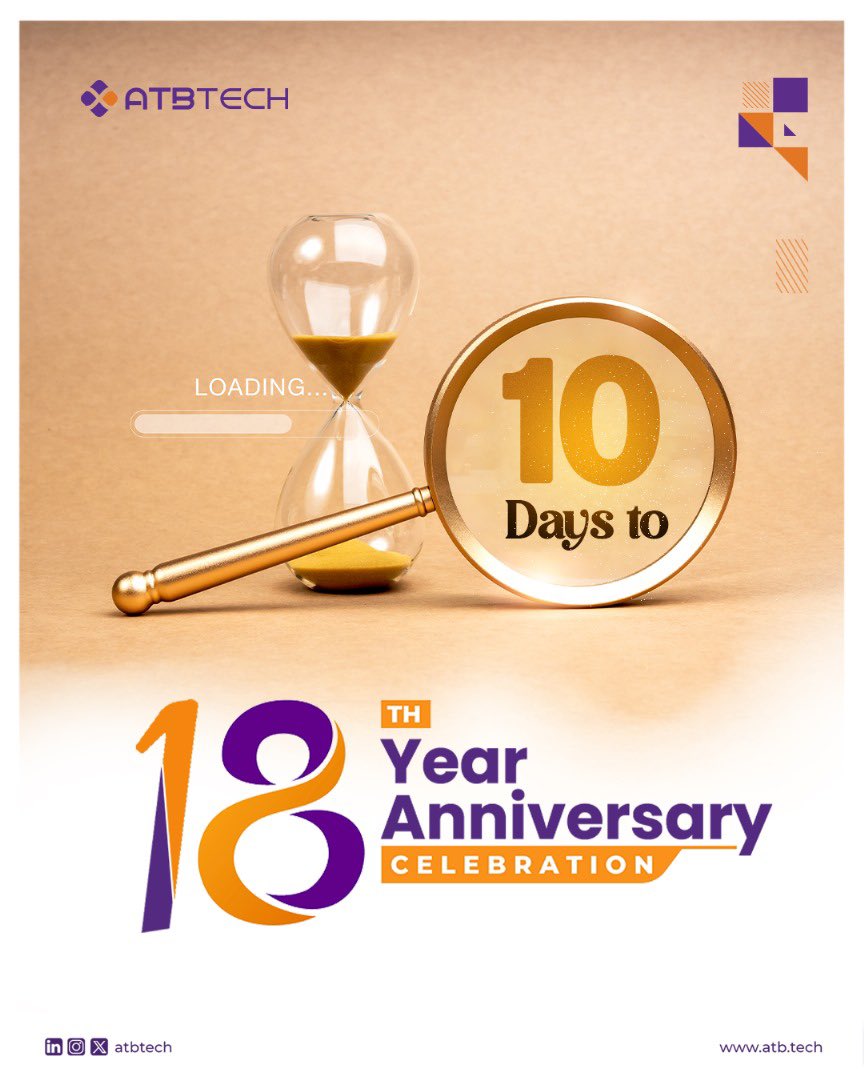 LET THE COUNTDOWN BEGIN!

We’re just days away from marking 18 incredible years of innovation, growth, and trusted IT partnership. 

Get ready to celebrate nearly two decades of excellence with us

#atbtech 
#atbtechat18 
#celebration 
#itsolutionsforbusiness