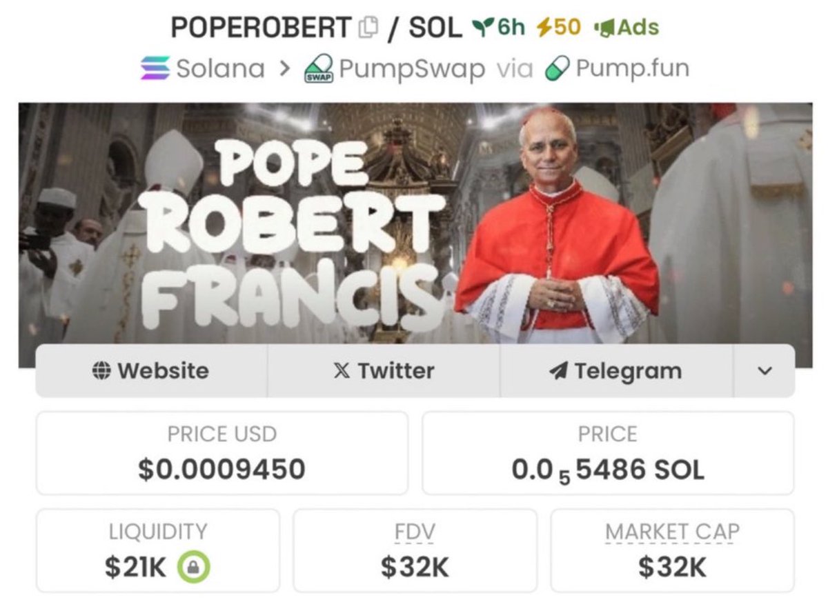 lennystym's tweet photo. Aped into #POPEROBERT early at a $32K market cap, and it’s already showing serious Degen potential!
$bull #poperobert $spot $soos $fog $frai $type #pope267 #gigant $grug $babify $chewy $cb #stickman $urmom #mrleast $mfers $Dra $boopa #moonpig $gork $puff $neet $hosico $troll https://t.co/awJ1HKQ6A2