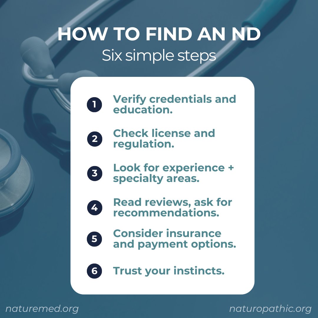 Choosing a doctor is a big decision. 🩺

NDs complete 4 years of medical school + board exams to earn licensure. “Naturopaths” aren’t the same.

For complex care, credentials matter. Find an ND here: findanaturaldoctor.com #CaringfortheWholeYou #NatMedWeek2025