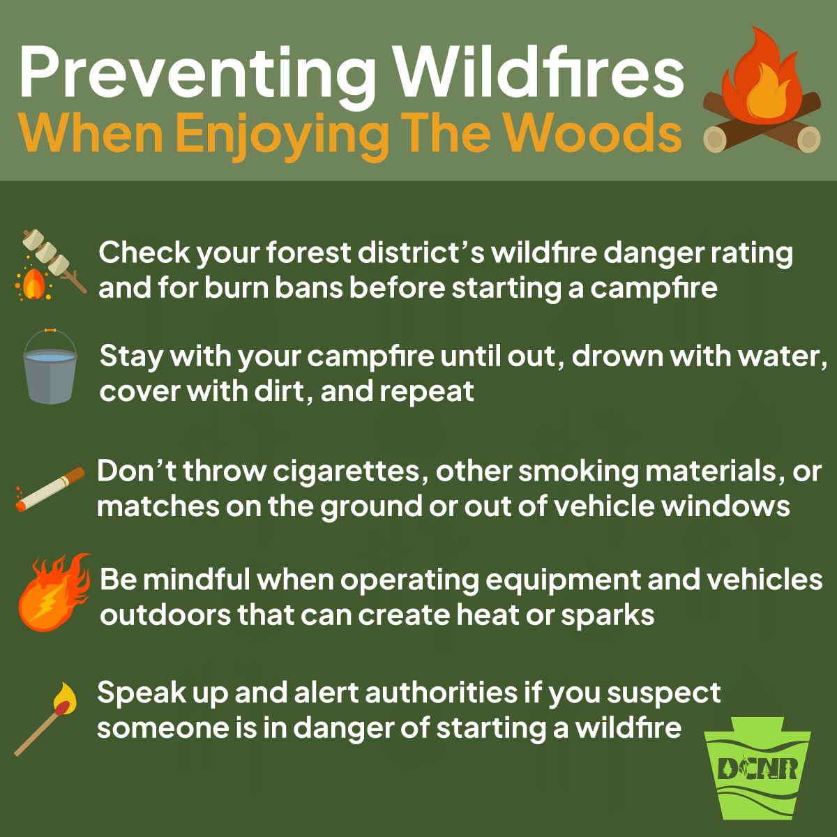 Wildfires are most likely to happen during the spring and fall months in Pennsylvania.

As you start spending more time outdoors, be sure to follow these wildfire prevention tips. 🔥🌲

Learn more ➡️ bit.ly/2J131jx.