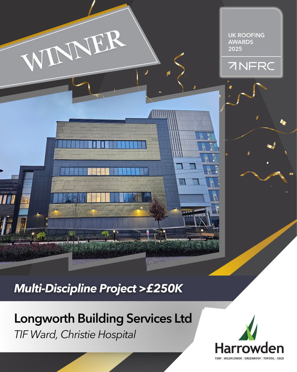 🏆 Congratulations to @LongworthUK with their project TIF Ward, Christie Hospital–𝗪𝗜𝗡𝗡𝗘𝗥𝗦 of the Multi-Discipline Project &gt;£250K category, sponsored by <a href="/harrowdenturf/">Harrowden</a>

#RA2025
