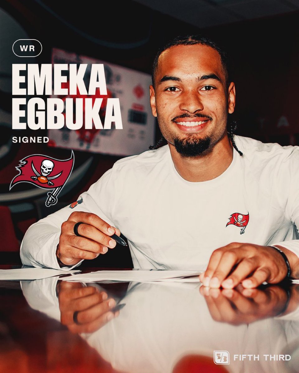 Buccaneers signed first-round pick wide receiver Emeka Egbuka to a four-year, $18.1 million contract.