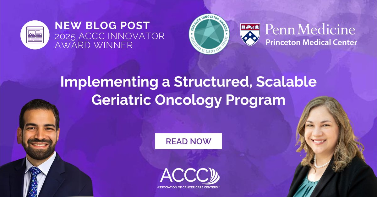 ACCC (@acccbuzz) on Twitter photo Penn Medicine Princeton Health, 1 of 6 ACCC 2025 Innovators, is addressing a critical gap in cancer care for older adults through its implementation of a structured, scalable geriatric oncology program. Learn more on the ACCCBuzz blog: hubs.li/Q03lj0TC0.
<a href="/PrincetonHealth/">Penn Medicine Princeton Health</a> Penn Medicine Princeton Health, 1 of 6 ACCC 2025 Innovators, is addressing a critical gap in cancer care for older adults through its implementation of a structured, scalable geriatric oncology program. Learn more on the ACCCBuzz blog: hubs.li/Q03lj0TC0.
<a href="/PrincetonHealth/">Penn Medicine Princeton Health</a>