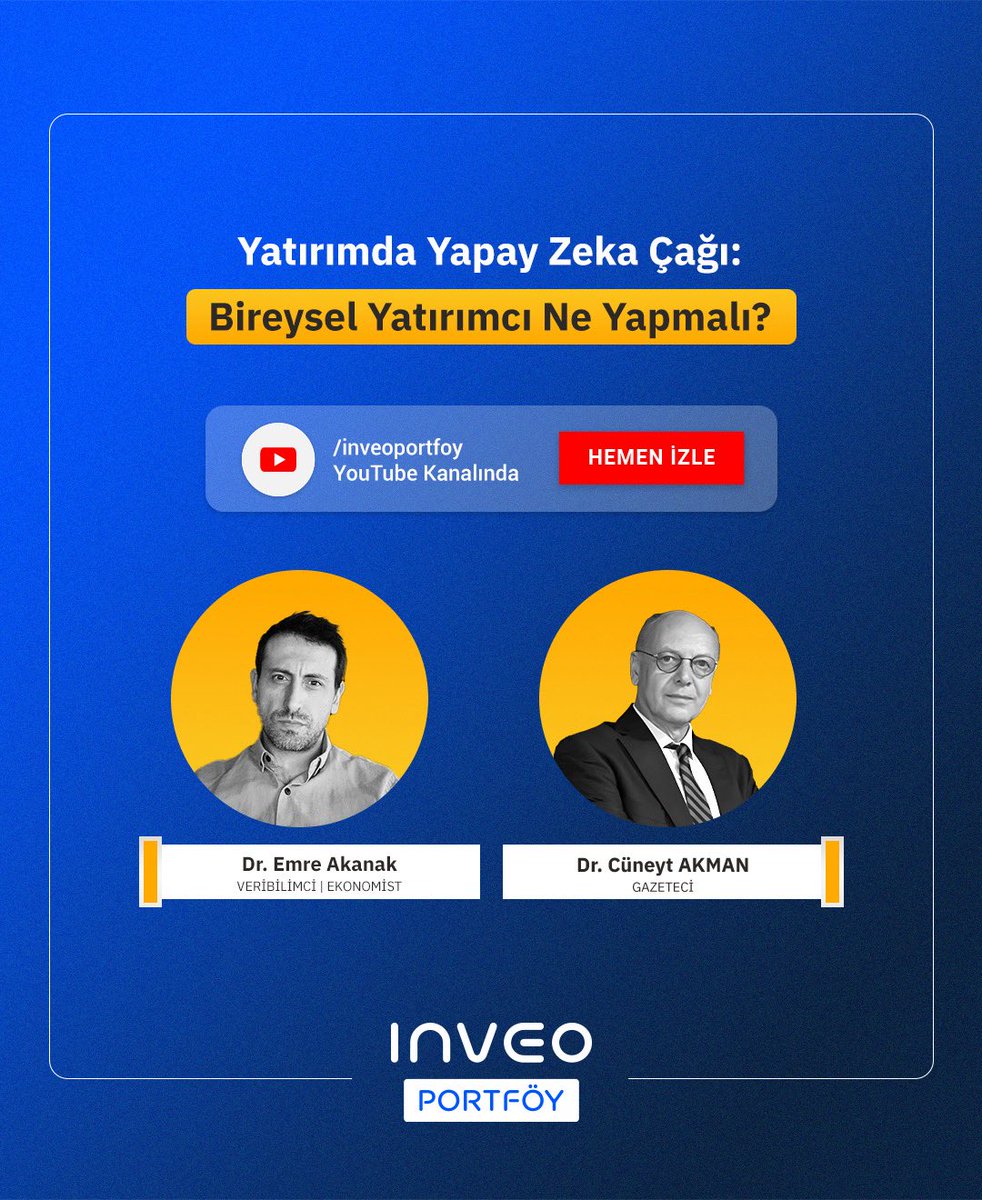 Paranın Aklı yeni bölümüyle yayında.

“Yatırımda Yapay Zeka Çağı: Bireysel Yatırımcı Ne Yapmalı?”

🎯Yatırım kararlarını artık algoritmalar mı veriyor?
🎯Bireysel yatırımcı bu denklemin neresinde?
Veribilimci ve Ekonomist Dr. Emre Akanak Gazeteci Dr. Cüneyt Akman’a değerlendirdi.