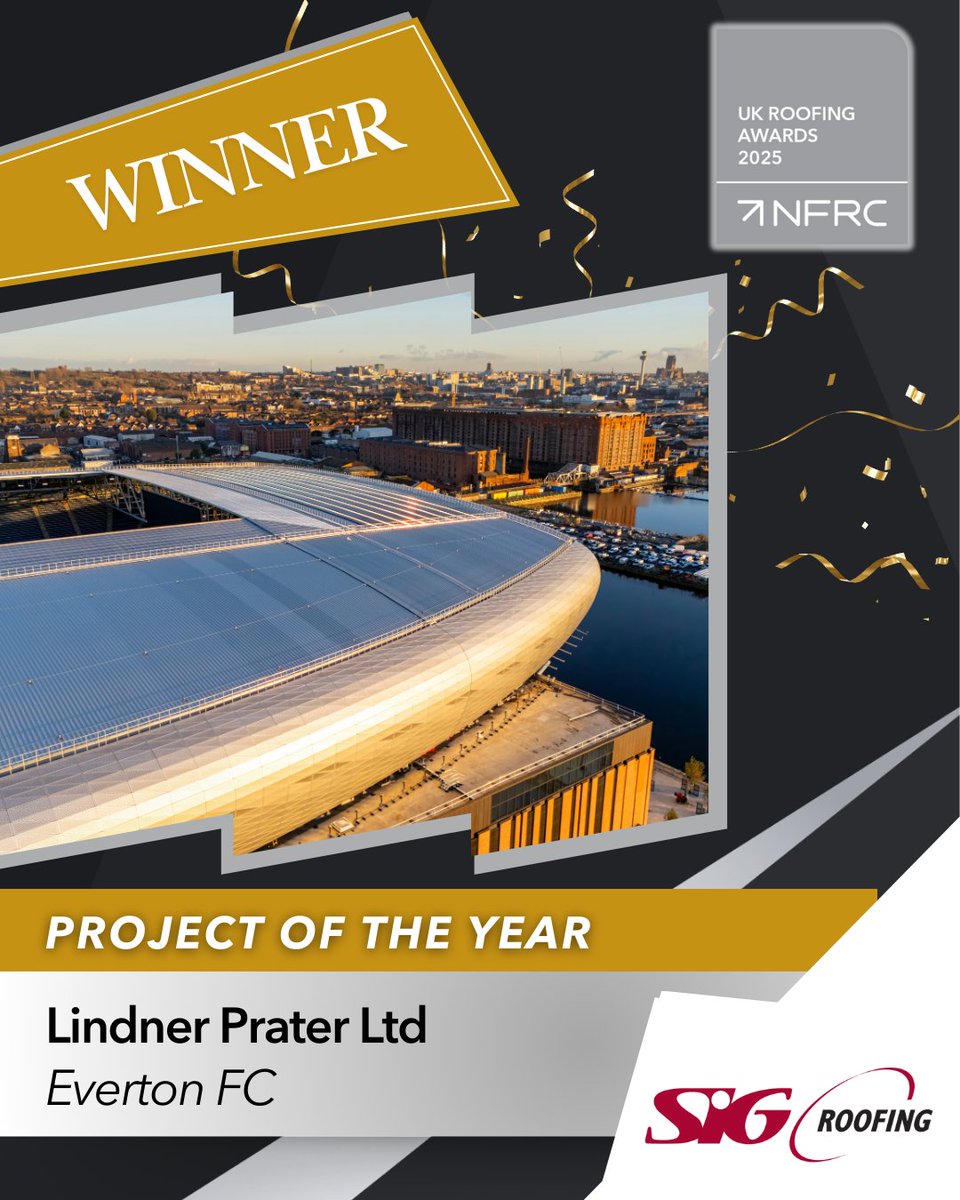 UK Roofing Awards (@ukroofingawards) on Twitter photo ๐ ๐๐๐๐
๐๐พ๐ ๐๐ ๐๐๐ ๐๐๐ผ๐ ๐
Huge congratulations to <a href="/Lindner_Prater/">Lindner Prater Ltd</a> who have earned the Project of the Year Award with their project, Everton FC.
This award is kindly sponsored by <a href="/SIGRoofing/">SIG Roofing</a>
#RA2025 ๐ ๐๐๐๐
๐๐พ๐ ๐๐ ๐๐๐ ๐๐๐ผ๐ ๐
Huge congratulations to <a href="/Lindner_Prater/">Lindner Prater Ltd</a> who have earned the Project of the Year Award with their project, Everton FC.
This award is kindly sponsored by <a href="/SIGRoofing/">SIG Roofing</a>
#RA2025