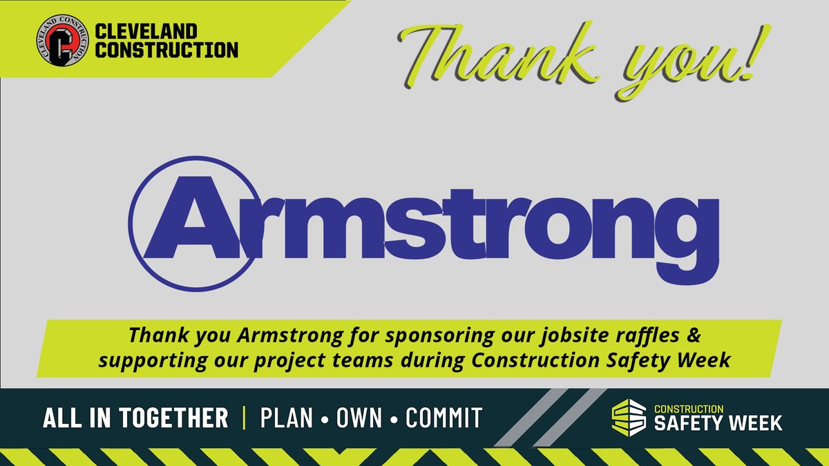 We appreciate Armstrong for sponsoring our  #ConstructionSafetyWeek as a Bronze sponsor! Thank you for helping us promote safety and show appreciation to our interior craft professionals. #SafetyWeek2025 #interiortrades #drywall #metalframing