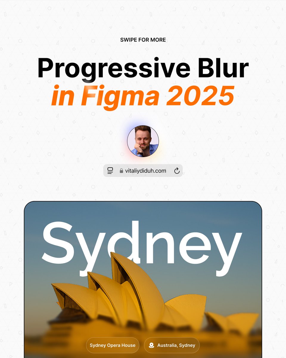 Vilento_Belet's tweet photo. 🚨 Figma Config 2025: Progressive Blur is HERE! 🚀
Create cinematic depth effects in Figma - no After Effects needed! Sharp-to-soft blur .
📌 Save for your next project
✨ Follow for Figma tricks
#Figma #ProgressiveBlur #Config2025 #UIDesign #FigmaTips #ModernUI #DesignEffect https://t.co/6WThme7j0j