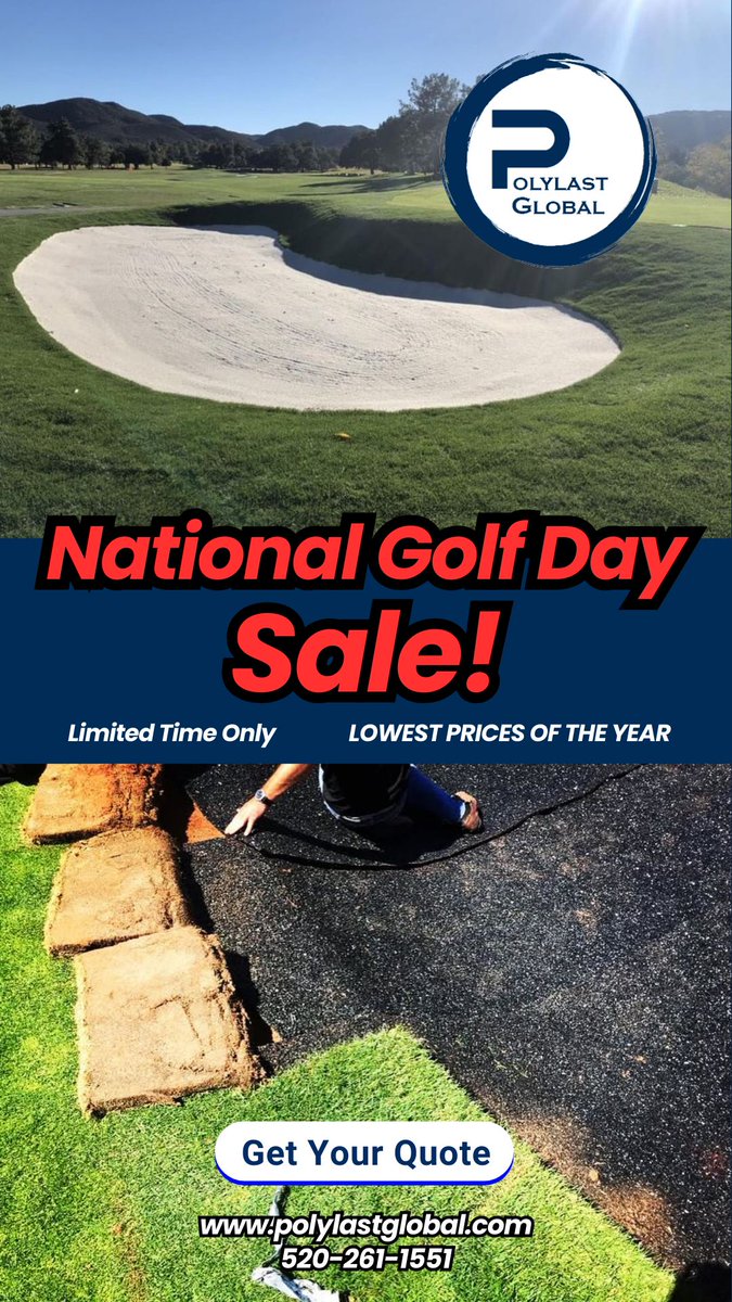 Polylast's tweet image. 🏌️‍♂️ Celebrate National Golf Day with the lowest prices of the year — but only for a limited time! 

📞 Call us to find out what the deal is! Call 520-261-1551 or visit polylastglobal.com. 

#Polylast #PolylastGlobal #NationalGolfDay #Sale #Savings #Golf #Bunker #BunkerLiner