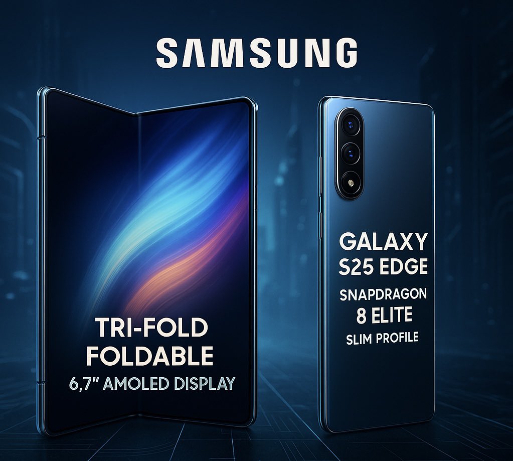 do_techyt's tweet image. Samsung is pushing boundaries again!
Get ready for the futuristic Tri-Fold Foldable and the sleek Galaxy S25 Edge with the powerful Snapdragon 8 Elite and stunning 6.7’’ AMOLED Display!
The future is unfolding before your eyes!
#InnovationUnfolded #SamsungTriFold @SamsungIndia