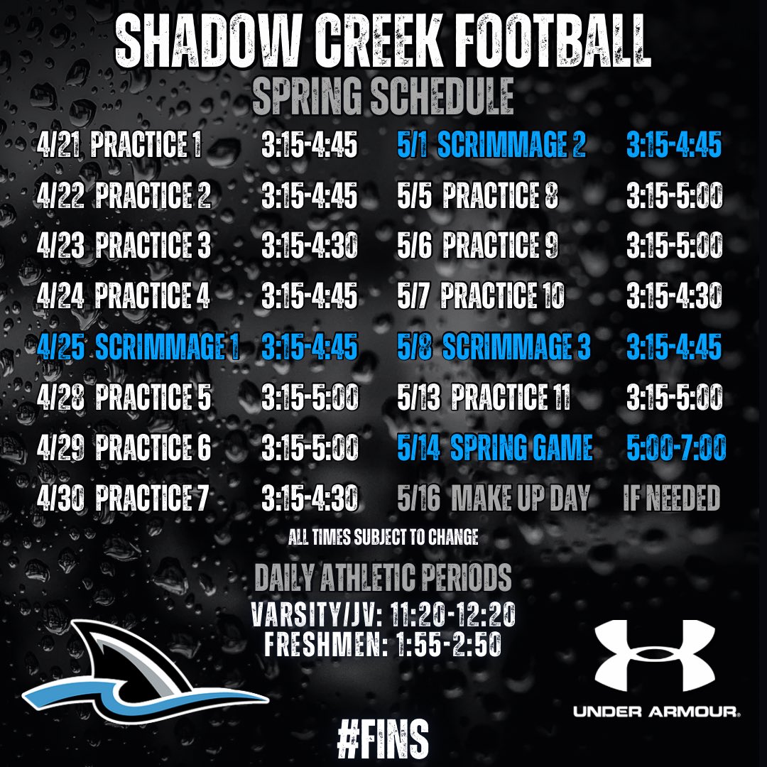 Only one practice remains before our spring game on Wednesday 5/14 @ 5pm
#CreekBoys #FINS 🦈