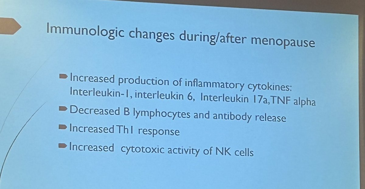 Cassy Sims, MD (@drcassysims) on Twitter photo What immunologic shifts occur during menopause? <a href="/RheumNow/">Dr. John Cush</a>
⬆️ IL-1, IL-6, IL-17a, TNF-alpha
⬇️ B cells
⬆️ Th1, NK activity What immunologic shifts occur during menopause? <a href="/RheumNow/">Dr. John Cush</a>
⬆️ IL-1, IL-6, IL-17a, TNF-alpha
⬇️ B cells
⬆️ Th1, NK activity
