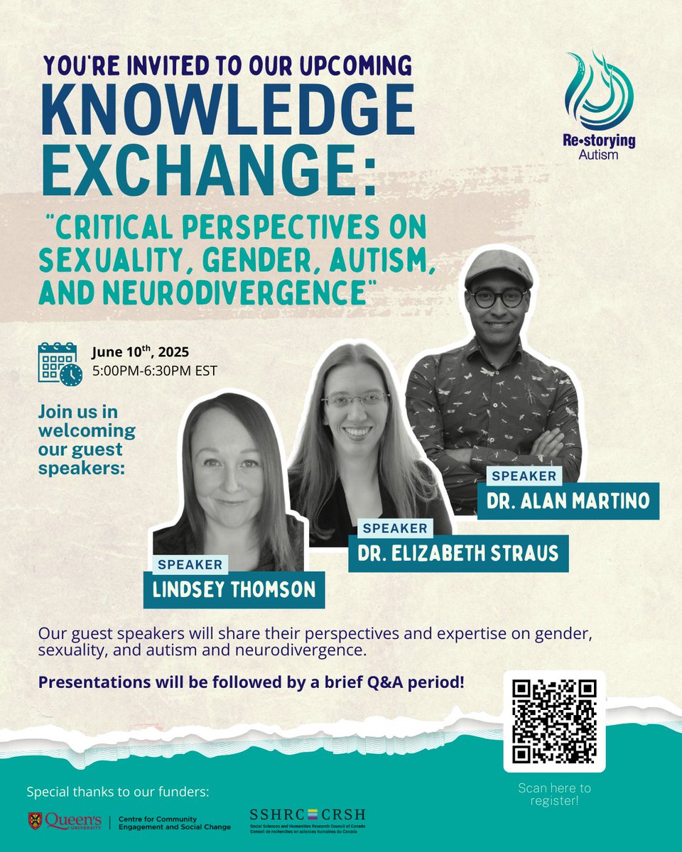 Join us on June 10th, 2025, from 5:00–6:30 PM EST for Re•storying Autism's upcoming Knowledge Exchange: “Critical Perspectives on Sexuality, Gender, Autism, and Neurodivergence.” 

Text version here: docs.google.com/document/d/1nW…