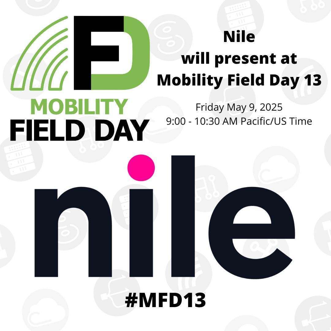 In 30 minutes, watch our friends from <a href="/NileSecure/">Nile</a> present 🔴 LIVE at Mobility Field Day #MFD13! 
🔹 LinkedIn 👉 buff.ly/ct2QeQG 

🌐 Event Page 👉 buff.ly/oHHcLnt