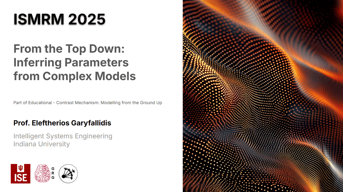 🚀 Join us at #ISMRM2025 for an illuminating presentation by Eleftherios Garyfallidis <a href="/garyfallidis/">eleftherios</a>  on mastering optimization for model inference and parameter fitting in medical imaging!
📌 Title: "From the Top Down: Inferring Parameters from Complex Models"
 🗓️ Date: May 10,