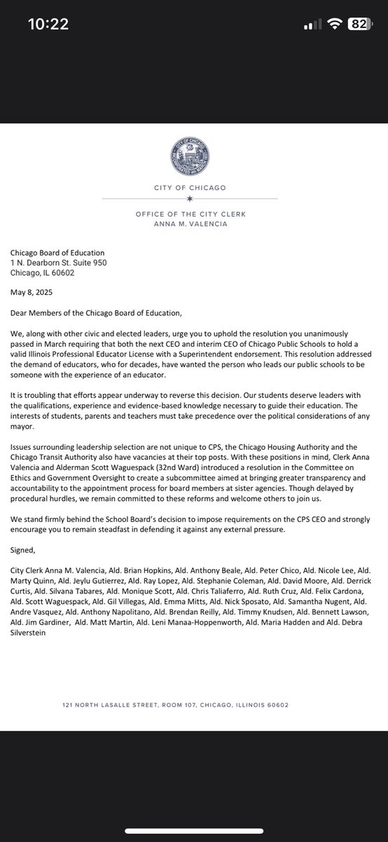 Here we go again: 30 alders sign on to letter pushing against moves that would allow Mayor Brandon Johnson to install his chief of staff as interim CEO of CPS.

“The interests of students, parents and teachers must take precedence over the political considerations of any mayor.”