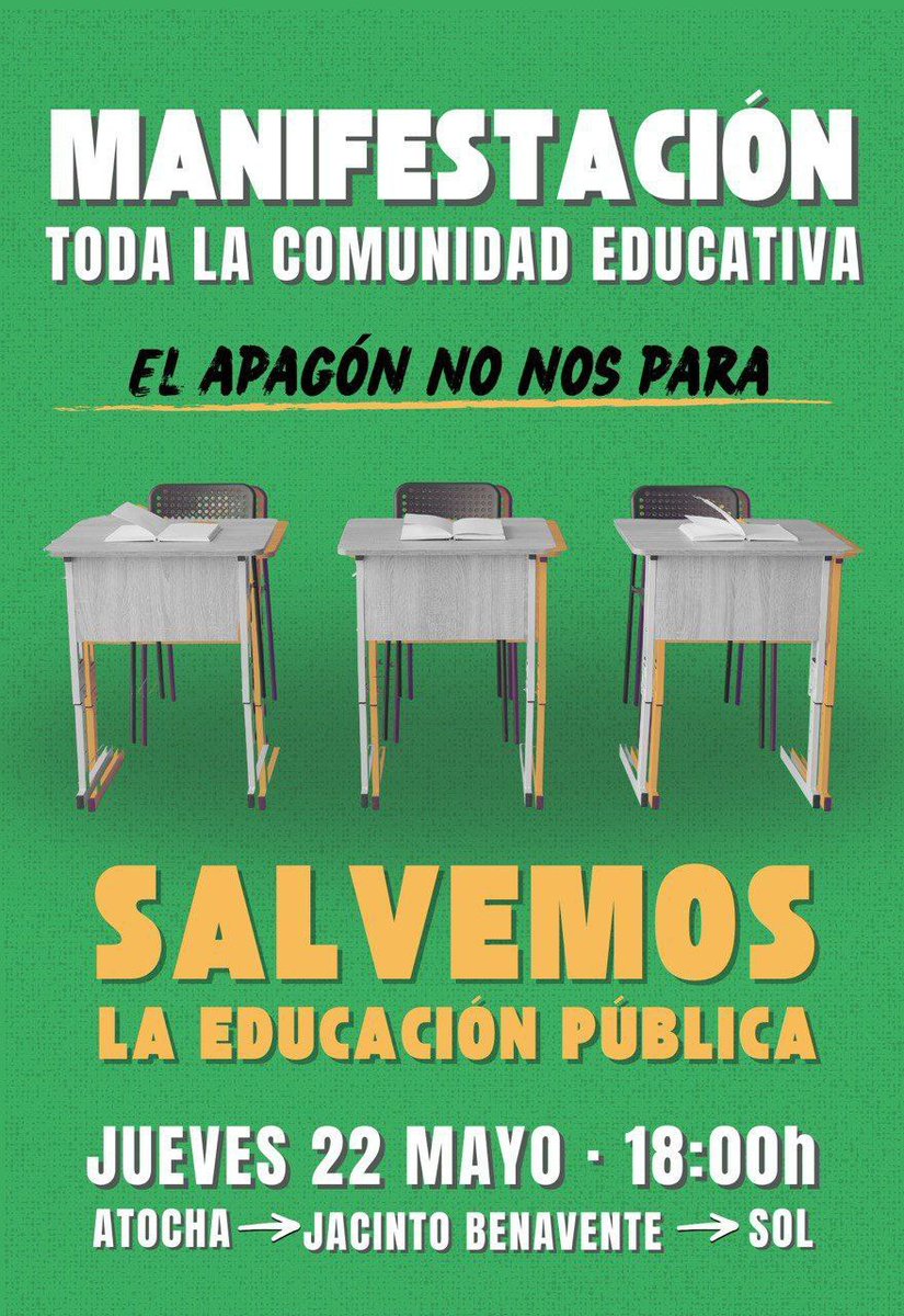 UCM por la Pública (@ucmporlapublica) on Twitter photo SEGUIMOS EN LA LUCHA!! Manifestación el #22Mayo
JUNTAS SOMOS MÁS FUERTES!!! #Salvemoslapublica #lapublicasedefiende #defiendelaUCM #ALasCallesPorLaPública
<a href="/unicomplutense/">Complutense</a>
<a href="/EVicianaDuro/">Emilio Viciana</a>
<a href="/DianaMorantR/">Diana Morant</a>
<a href="/Pilar_Alegria/">Pilar Alegría</a>
<a href="/IdiazAyuso/">Isabel Díaz Ayuso</a> SEGUIMOS EN LA LUCHA!! Manifestación el #22Mayo
JUNTAS SOMOS MÁS FUERTES!!! #Salvemoslapublica #lapublicasedefiende #defiendelaUCM #ALasCallesPorLaPública
<a href="/unicomplutense/">Complutense</a>
<a href="/EVicianaDuro/">Emilio Viciana</a>
<a href="/DianaMorantR/">Diana Morant</a>
<a href="/Pilar_Alegria/">Pilar Alegría</a>
<a href="/IdiazAyuso/">Isabel Díaz Ayuso</a>
