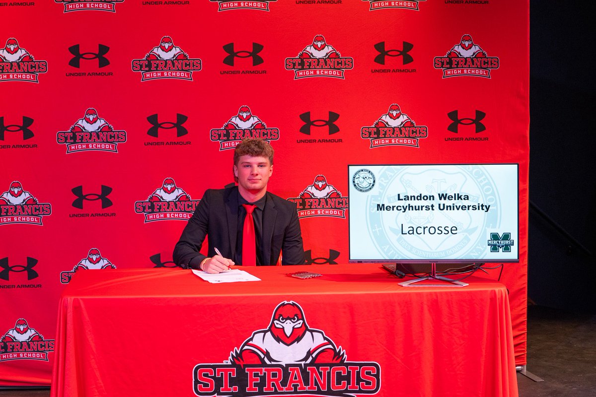 Stfrancishigh's tweet image. Landon Welka '25 eclipsed the 200-point mark in his varsity lacrosse career. He scored 4 goals and added 3 assists to bring his point total to 203 (145G 58A).
Also, in the lacrosse team's following game vs Nichols, Goalie Brody Sam '26 reached 500 career saves!