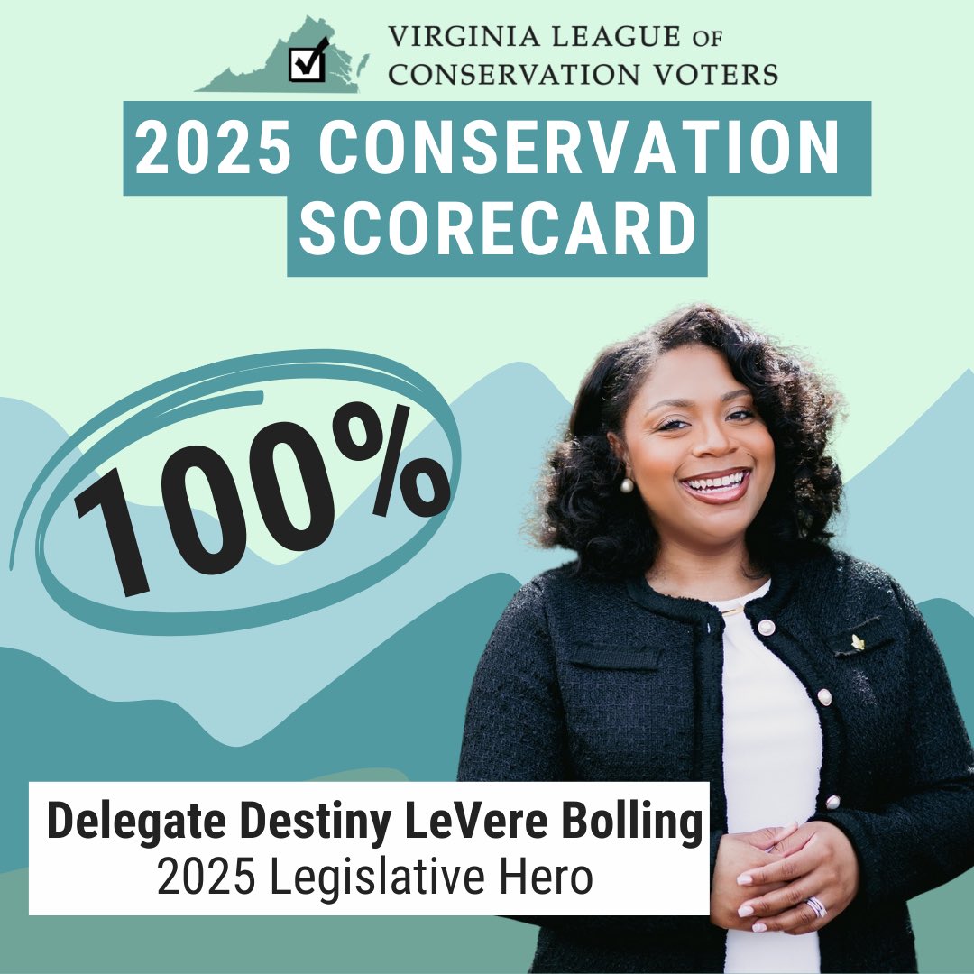 Thrilled to announce I’ve received a 100% in the 2025 Virginia League of Conservation Voters’ Conservation Scorecard! This honor underscores my dedication to safeguarding a healthy environment. Let’s work together to create a liveable future for all. #2025ConservationScorecard