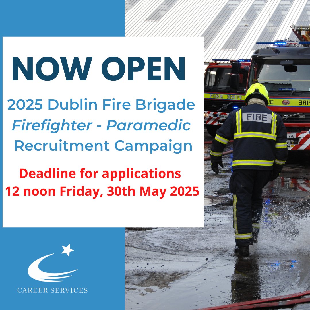 cspreparation's tweet photo. 🚨 NOW OPEN: Dublin Fire Brigade has launched its Firefighter-Paramedic Recruitment Campaign!

 Applications open via DCC website.

 Deadline: Fri, 30th May at 12 noon

With thousands expected to apply, preparation is key.

👉 Find out more: https://t.co/HB1Dunhgj3 https://t.co/Tqs1Zd6Sqq