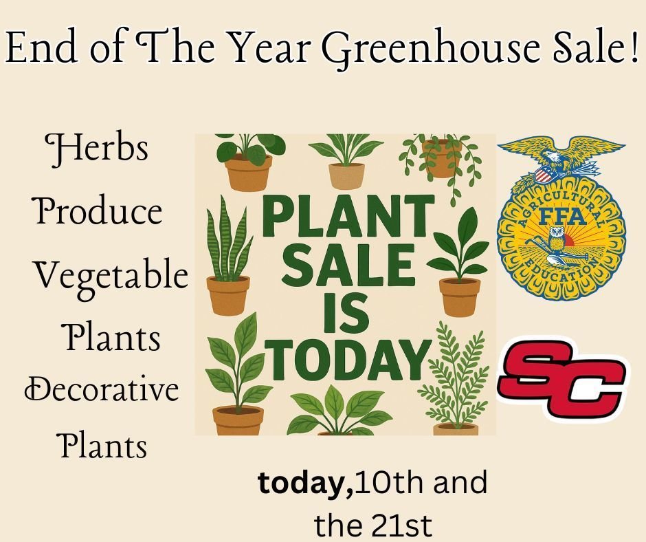 Herbs, produce, vegetables, decorative flowers, and houseplants for our end-of-year sale. Prices range $4-$17. Sale dates: May 9, 10, and 21.
