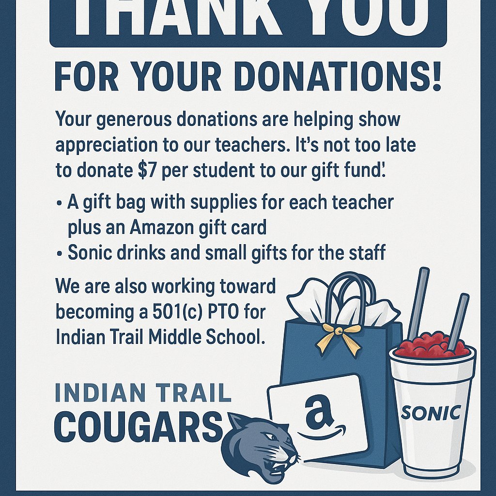 Thank you for your support!
Venmo:  @ITMSCOUGARPRIDE (last 4 digits 6411)