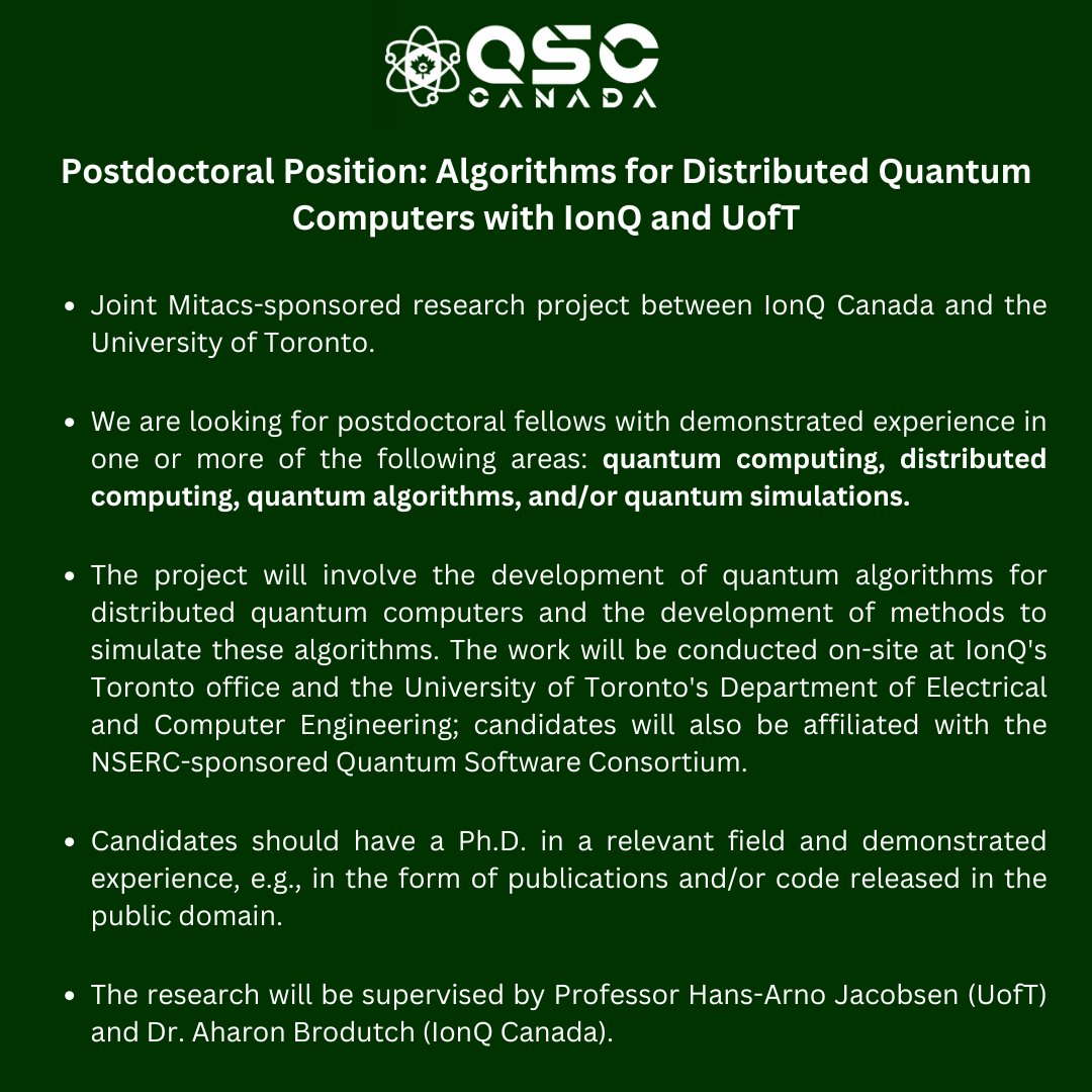 CQIQC (@cqiqc_toronto) on Twitter photo 🗣️Help us spread the word! 🚨Postdoc opportunity in quantum computing available with @IonQ_IncCanada and the UofT! Collaborate with Prof.@arno_jacobsenand Dr.<a href="/ABrodutch/">Aharon Brodutch</a>. Deadline May 30, 2025. More details and application info here: 📷qscc.ca/open-positions/ 🗣️Help us spread the word! 🚨Postdoc opportunity in quantum computing available with @IonQ_IncCanada and the UofT! Collaborate with Prof.@arno_jacobsenand Dr.<a href="/ABrodutch/">Aharon Brodutch</a>. Deadline May 30, 2025. More details and application info here: 📷qscc.ca/open-positions/