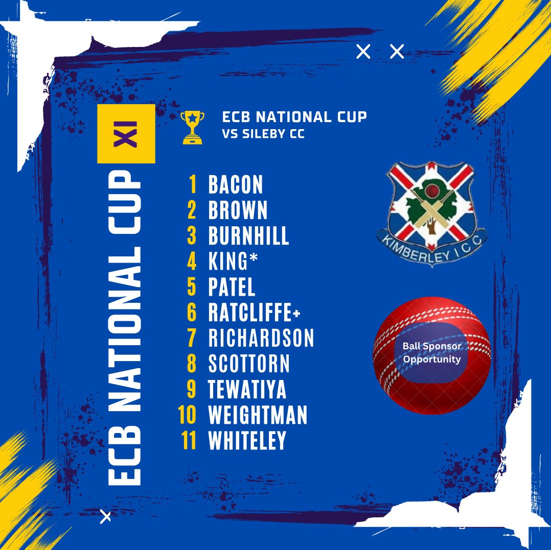 Kimberley ICC (@kimberleyicc) on Twitter photo National Cup 🏏
The 1st XI take on <a href="/silebytown/">Sileby Town CC</a> this Sunday!
📣SPONSORS📣 - please do get in touch if you’d like to sponsor Sundays match ball to advertise your business further!
#KICC National Cup 🏏
The 1st XI take on <a href="/silebytown/">Sileby Town CC</a> this Sunday!
📣SPONSORS📣 - please do get in touch if you’d like to sponsor Sundays match ball to advertise your business further!
#KICC