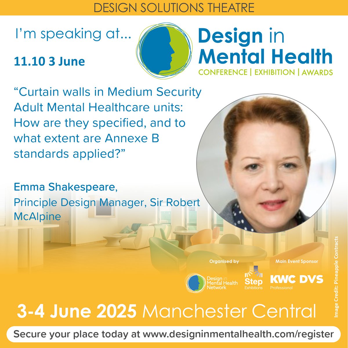 Design in Mental Health Network (@dimhn) on Twitter photo Curtain walls in Medium Security Adult Mental Healthcare units: How are they specified, and to what extent are Annexe B standards applied? Emma Shakespeare <a href="/WeAreMcAlpine/">Sir Robert McAlpine</a> will join us on 3rd June to discuss.
Book here: designinmentalhealth.com Curtain walls in Medium Security Adult Mental Healthcare units: How are they specified, and to what extent are Annexe B standards applied? Emma Shakespeare <a href="/WeAreMcAlpine/">Sir Robert McAlpine</a> will join us on 3rd June to discuss.
Book here: designinmentalhealth.com