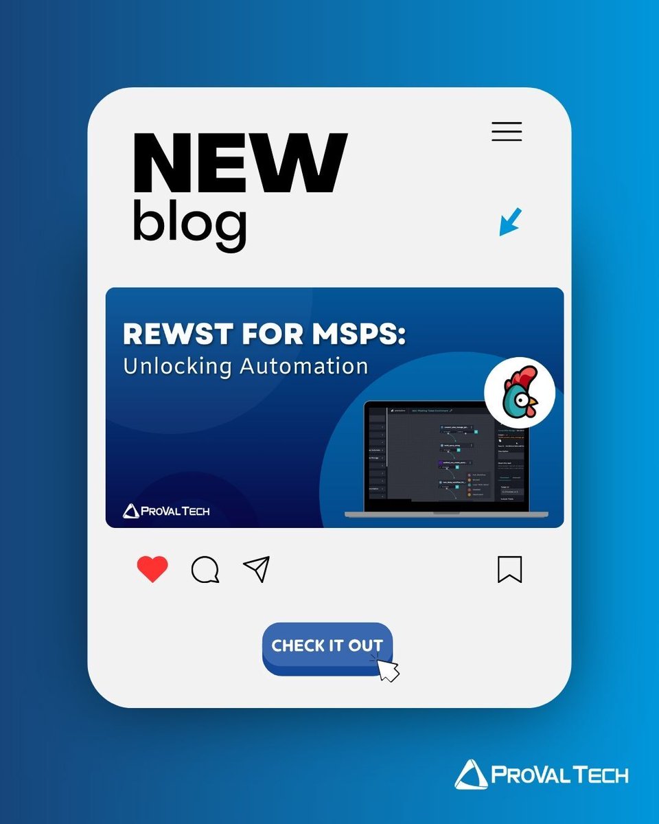 provaltech's tweet image. Are you leveraging automation to its fullest potential as an MSP? 🤔
Discover how Rewst empowers MSPs to streamline operations, reduce errors, and scale efficiently. Check out our blog to stay ahead of the game!
👉hubs.la/Q03lQcPH0
#MSP #ProValTech #Rewst #Automation