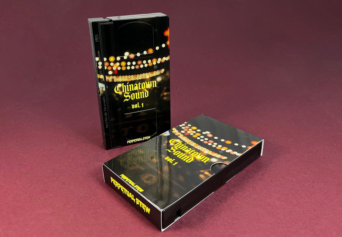 These VHS tapes have a full coverage onbody print, along with a gloss laminated slipcase - super sleek. Gloss lamination really can make colour pop! These were for  'Perpetual Stew - Chinatown Sound'