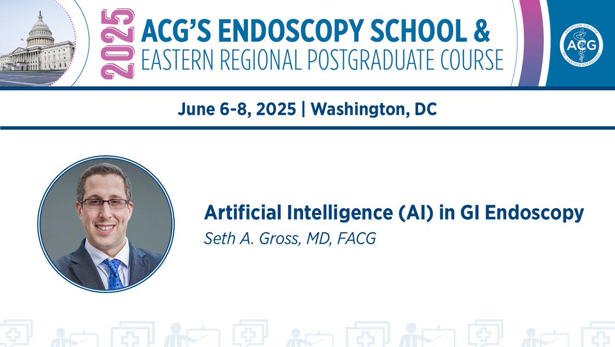 ACG (@amcollegegastro) on Twitter photo Register for the 2025 ACG Endoscopy School and Eastern Regional Postgraduate Course, featuring Dr. Seth Gross on Artificial Intelligence (AI) in GI Endoscopy
June 6-8 in Washington, DC
➡️ gi.org/acg-2025-easte…
<a href="/NYULH_GastroHep/">Gastroenterology & Hepatology | NYU Langone Health</a> Register for the 2025 ACG Endoscopy School and Eastern Regional Postgraduate Course, featuring Dr. Seth Gross on Artificial Intelligence (AI) in GI Endoscopy
June 6-8 in Washington, DC
➡️ gi.org/acg-2025-easte…
<a href="/NYULH_GastroHep/">Gastroenterology & Hepatology | NYU Langone Health</a>