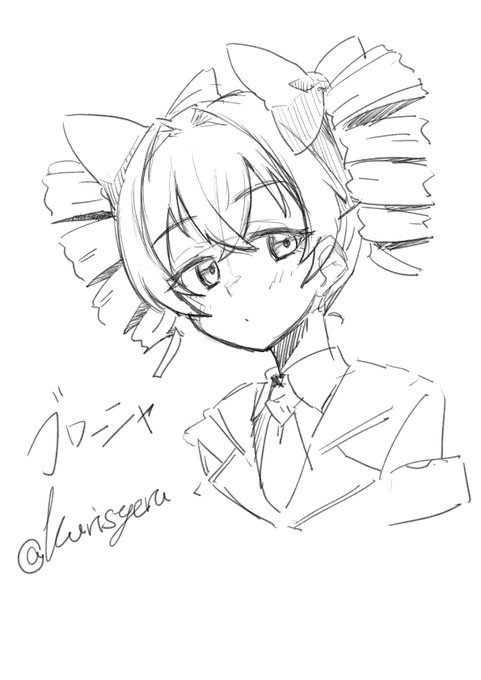 脳内の記憶だけを頼りに描いたブローニャ落書き 
前髪のクロスしてる部分がどっちが前だったかがいつもわからなくなる 