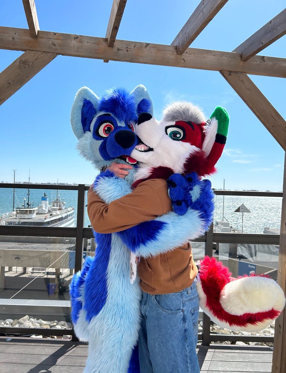 Hugs are the best 🥰

💙: <a href="/KyroKanine/">Kyro 🔜 AC</a> 
#FursuitFriday