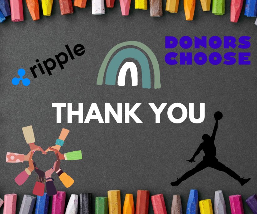 MsSharpe10's tweet image. Yay! We are fully funded! We are so appreciative for our sponsors! @Ripple & Michael Jordan and the Jordan Foundation! #TeacherAppreciationWeek #donorschoose