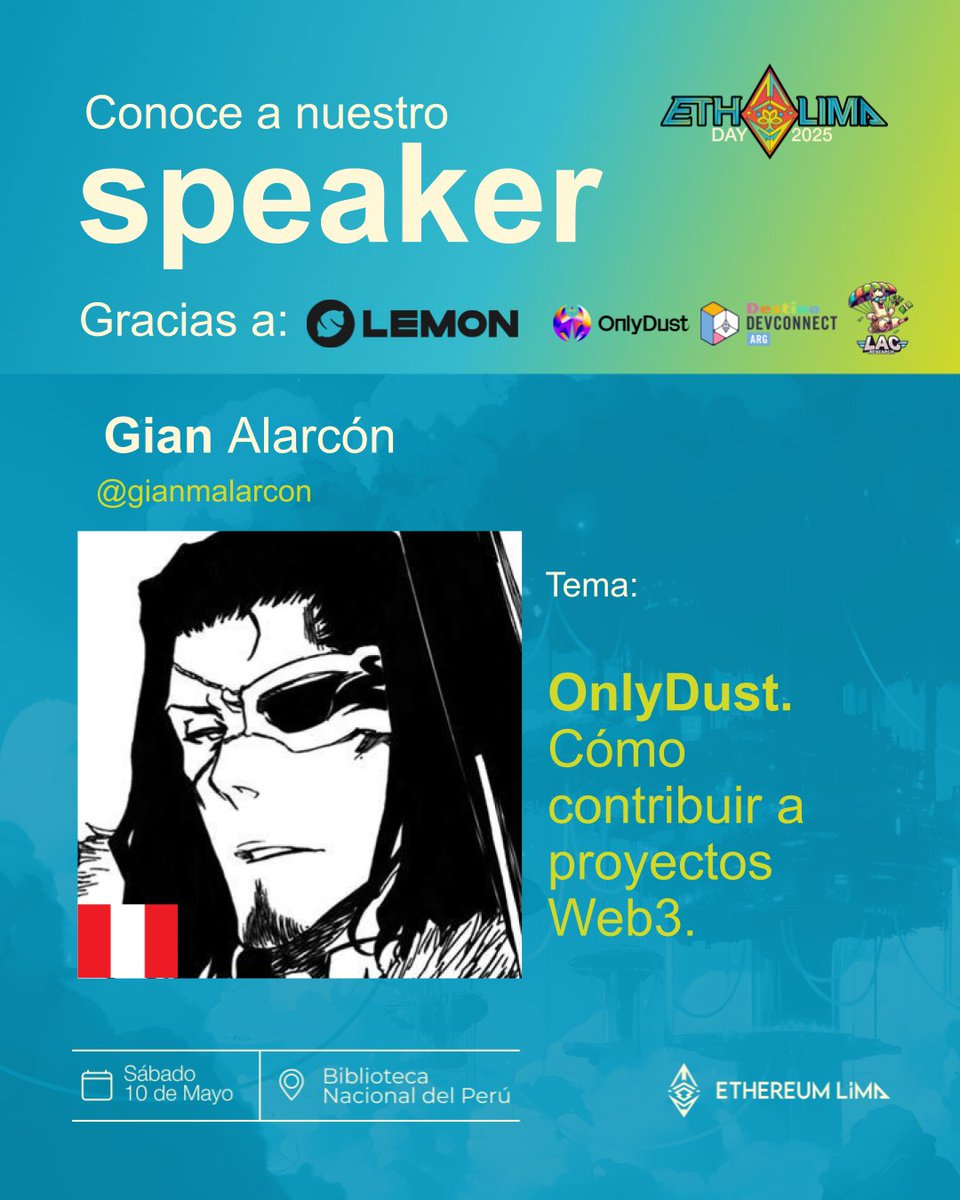 GianM Alarcon 🇵🇪 (@gianmalarcon) on Twitter photo ¡Emocionado de participar en el <a href="/EthereumLima/">Ethereum Lima☀️</a> Day 2025! 🚀
Compartiré todo sobre <a href="/OnlyDust_com/">OnlyDust</a> y cómo iniciar tu camino como contribuidor en proyectos #web3. ✨ Únete a <a href="/OnlyDust_com/">OnlyDust</a> y descubre cómo colaborar en ecosistemas blockchain como <a href="/ethereum/">Ethereum.org</a> y <a href="/Starknet/">Starknet 🐺🐱</a>. ¡Te espero! ¡Emocionado de participar en el <a href="/EthereumLima/">Ethereum Lima☀️</a> Day 2025! 🚀
Compartiré todo sobre <a href="/OnlyDust_com/">OnlyDust</a> y cómo iniciar tu camino como contribuidor en proyectos #web3. ✨ Únete a <a href="/OnlyDust_com/">OnlyDust</a> y descubre cómo colaborar en ecosistemas blockchain como <a href="/ethereum/">Ethereum.org</a> y <a href="/Starknet/">Starknet 🐺🐱</a>. ¡Te espero!
