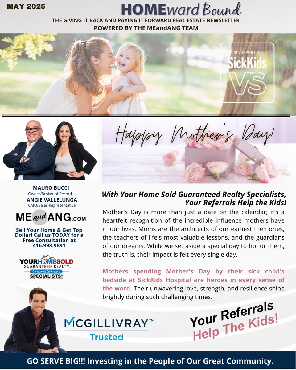 MauroBucci's tweet image. This month’s issue includes
✔ Mother’s Day Tribute To Those Supporting Their Kids’ In The Hospital
✔ The Giving It Back and Paying It Forward Real Estate Company
✔ WHY We Continue to Support SICKKIDS Foundation

#Mcgillivraytrusted #Homewardbound
#Mayissue #supportingsickkids