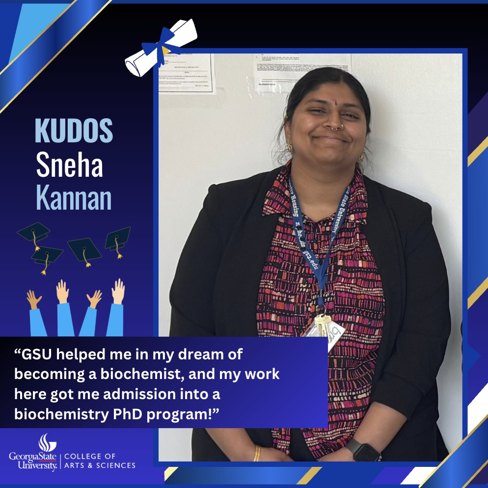 GSU Arts & Sciences (@gsuartsci) on Twitter photo 🎓 🌟 Sneha Kannan is a <a href="/GSUChemistry/">Georgia State University Chemistry</a> graduate who's researching how to fight cancer. With three award-winning posters and an impressive oral presentation under her belt, she's also been a dedicated graduate teaching assistant at GSU. Congratulations Sneha! That's #TheStateWay! 🎓 🌟 Sneha Kannan is a <a href="/GSUChemistry/">Georgia State University Chemistry</a> graduate who's researching how to fight cancer. With three award-winning posters and an impressive oral presentation under her belt, she's also been a dedicated graduate teaching assistant at GSU. Congratulations Sneha! That's #TheStateWay!