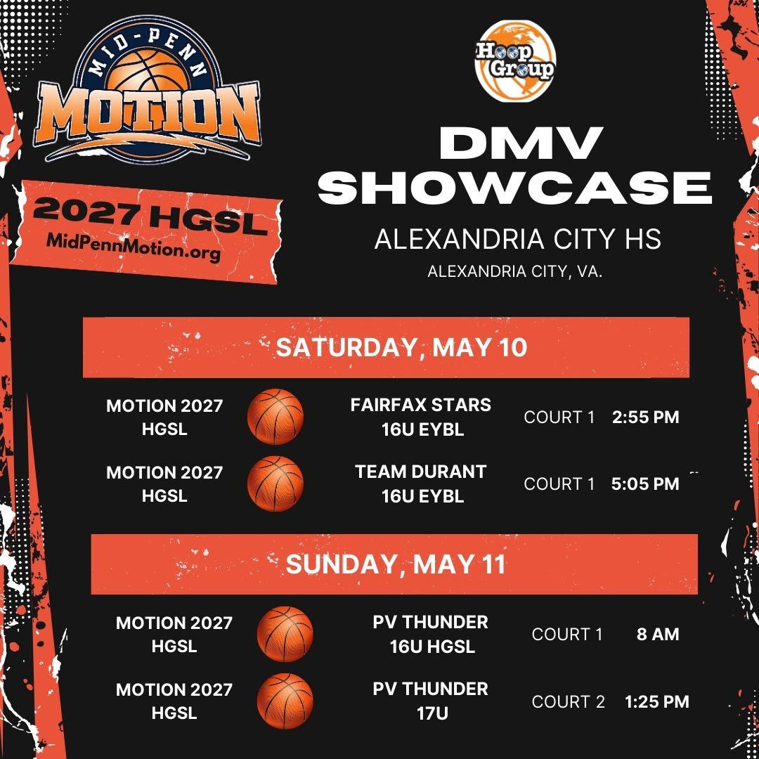 Mid-Penn Motion 2027 (HGSL & HGPL) (@motion2027) on Twitter photo The <a href="/Motion2027/">Mid-Penn Motion 2027 (HGSL & HGPL)</a> HGSL schedule for this weekend for the <a href="/hgsl_girls/">Hoop Group Girls</a> DMV Showcase in Northern Virginia. The <a href="/Motion2027/">Mid-Penn Motion 2027 (HGSL & HGPL)</a> HGSL schedule for this weekend for the <a href="/hgsl_girls/">Hoop Group Girls</a> DMV Showcase in Northern Virginia.