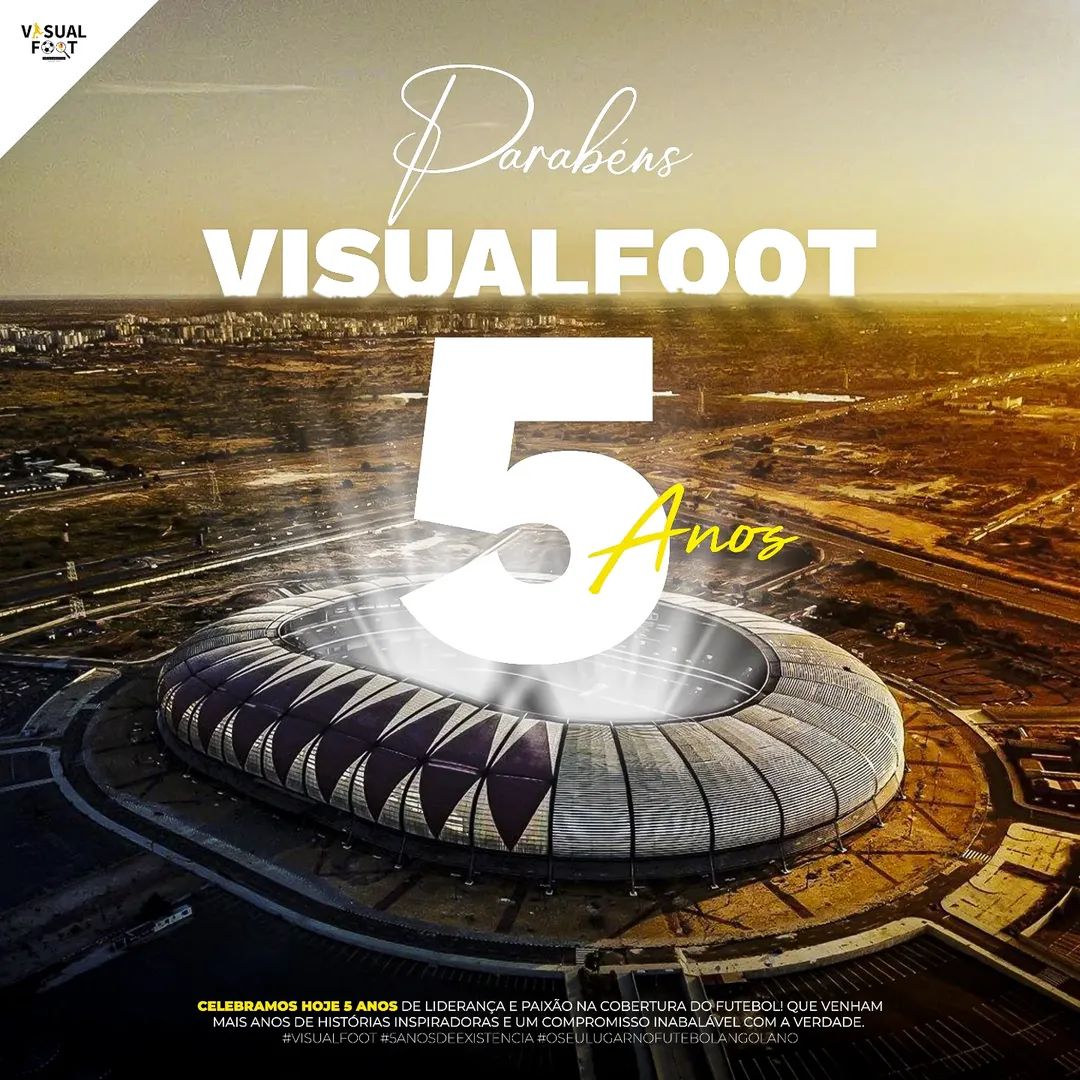 Visualfoot3's tweet photo. Hoje a festa é nossa!
A Visualfoot celebra 5 anos de paixão pelo futebol angolano e pelos mwangolés que brilham pelo mundo.
Obrigado por acreditarem em nós! Vocês são parte desta história.
Visualfoot — o teu lugar no futebol angolano.
#Visualfoot #5Anos #FutebolAngolano https://t.co/i6sJO8LOck