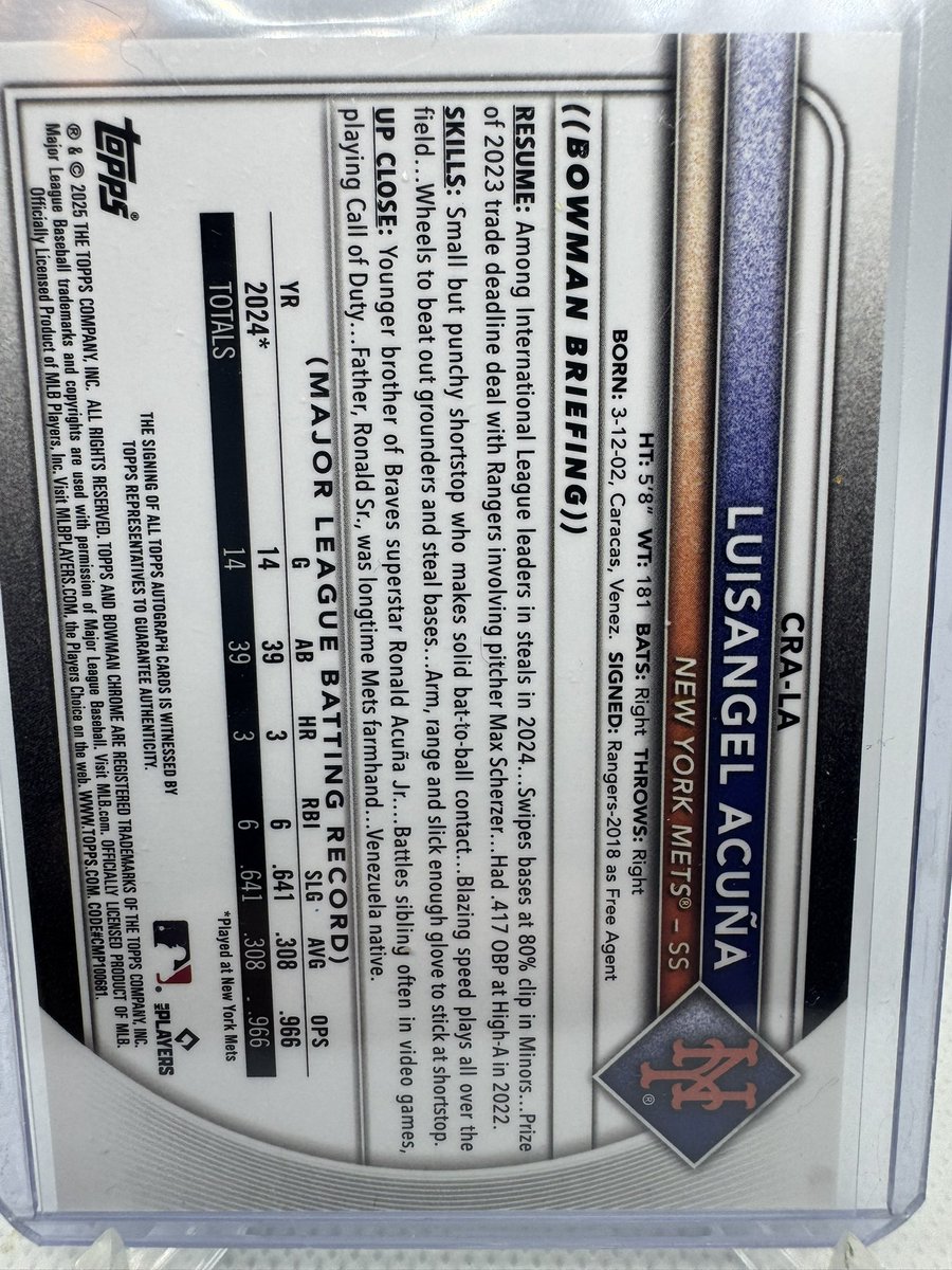 Making This Available… 2025 Bowman Chrome LuisAngel Acuna Rookie On Card auto /99. $200 shipped BMWT. Not many comps currently. One listed at $349 obo on ebay. <a href="/davisdugout/">Davis’ Dugout</a> <a href="/Elliott0924/">Chasing Hits Sportscards</a>