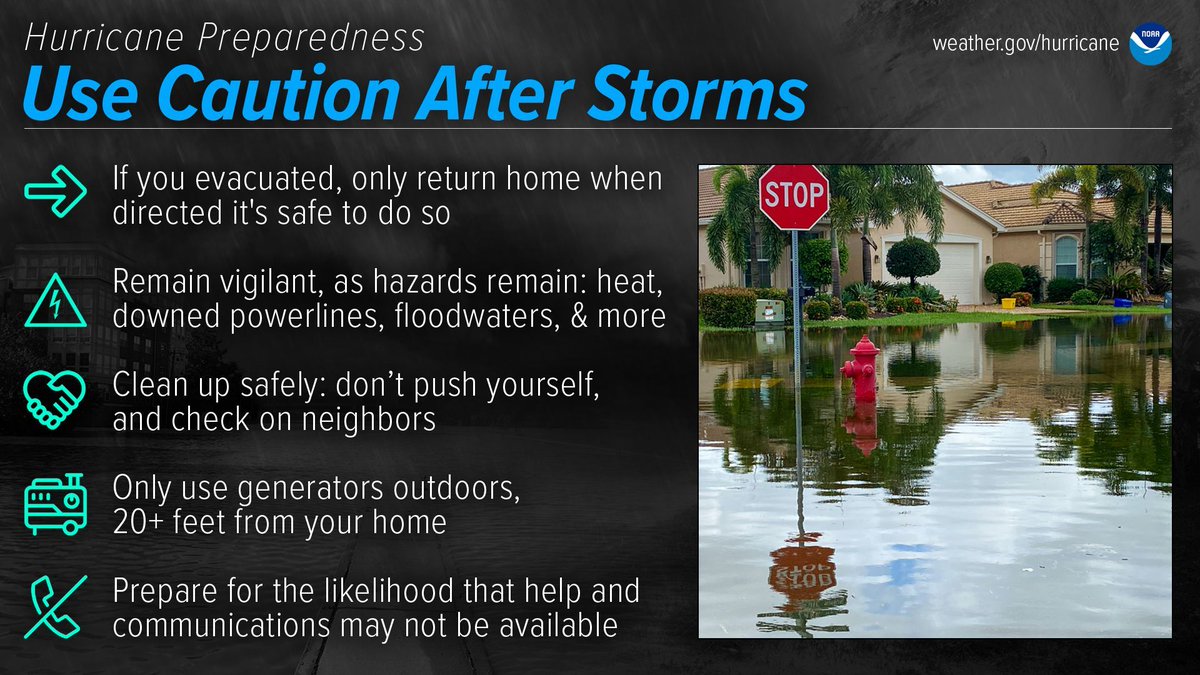 A key part of hurricane preparedness is understanding the dangers that remain well after a storm. This is NOT the time to put your guard down. Nearly half of hurricane fatalities occur after the storm. 🌊 🚨